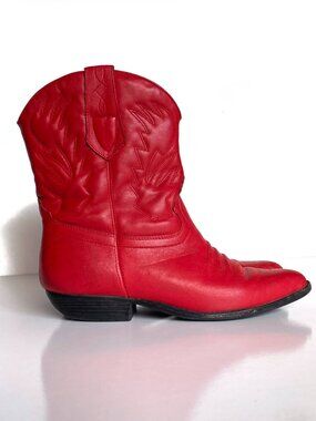 Vintage Jasper Red Leather Boots Size 6M Western Womens Boots